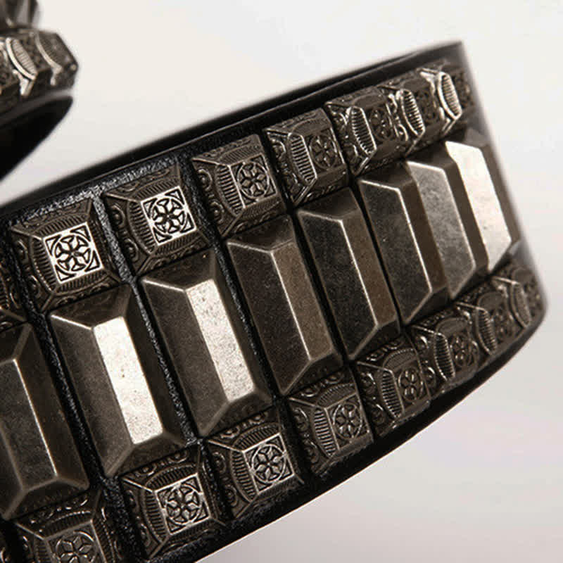 Ceinture en cuir cloutée à rivets géométriques vintage en métal