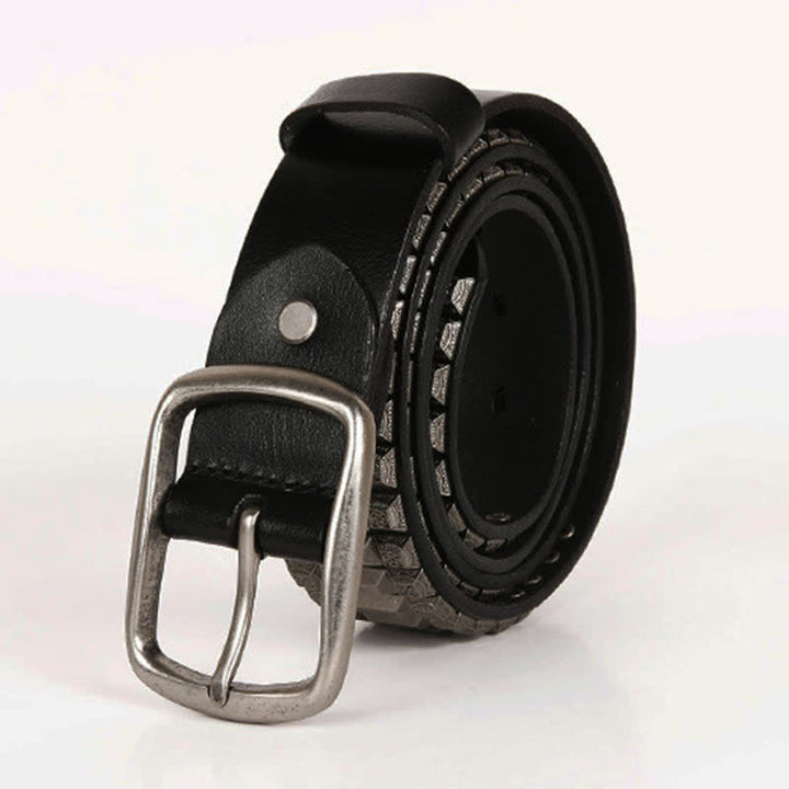 Ceinture en cuir cloutée à rivets géométriques vintage en métal