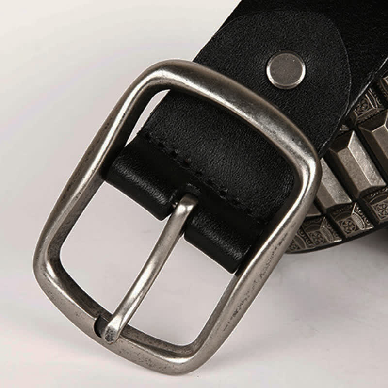 Ceinture en cuir cloutée à rivets géométriques vintage en métal