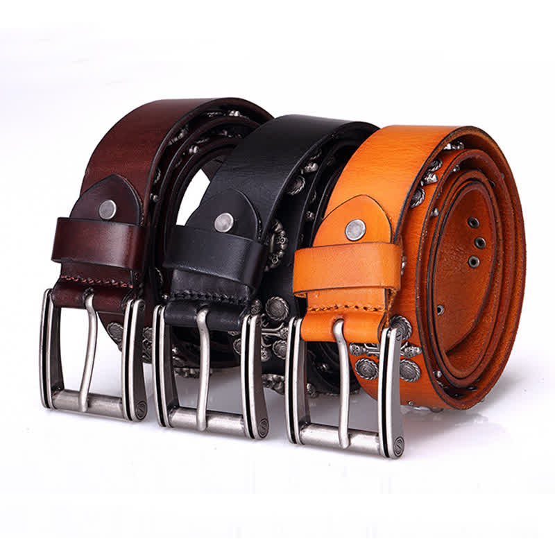 Ceinture en cuir à motif tête de mort et croix avec rivets en métal lourd