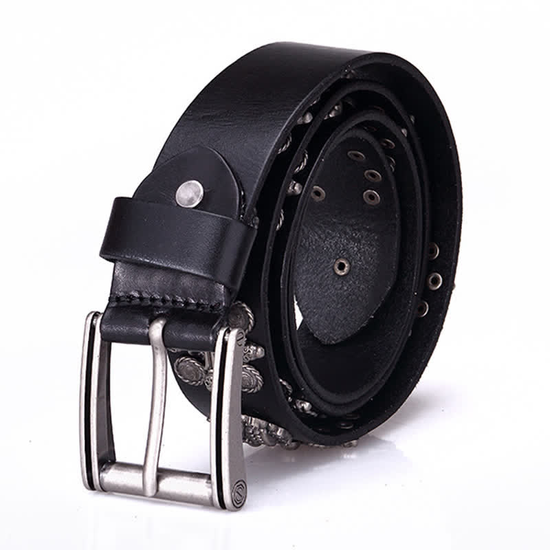 Ceinture en cuir à motif tête de mort et croix avec rivets en métal lourd