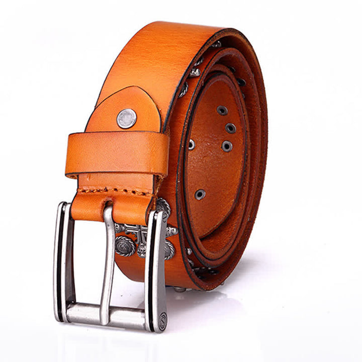Ceinture en cuir à motif tête de mort et croix avec rivets en métal lourd
