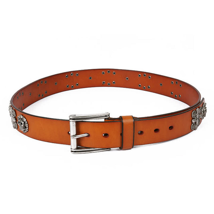 Ceinture en cuir à motif tête de mort et croix avec rivets en métal lourd