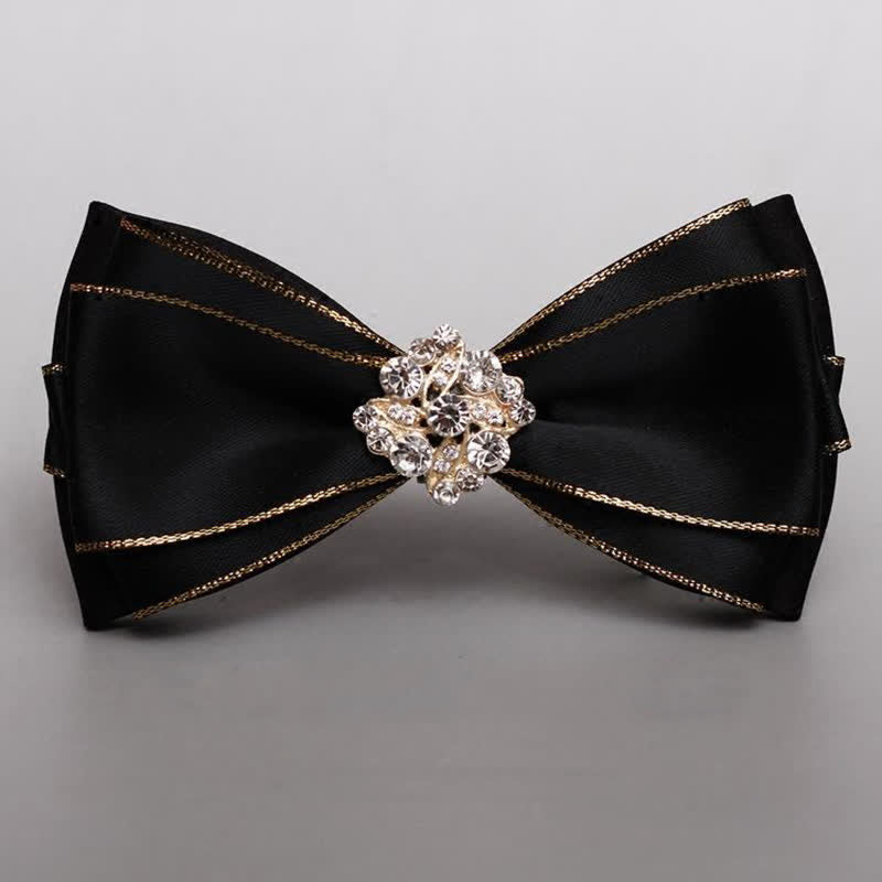 Nœud papillon à fleurs et strass pour homme avec bordure dorée