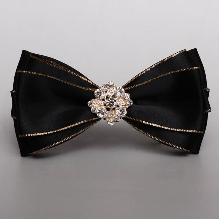 Nœud papillon à fleurs et strass pour homme avec bordure dorée
