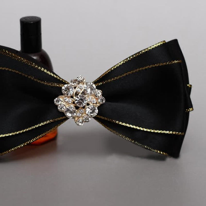 Nœud papillon à fleurs et strass pour homme avec bordure dorée