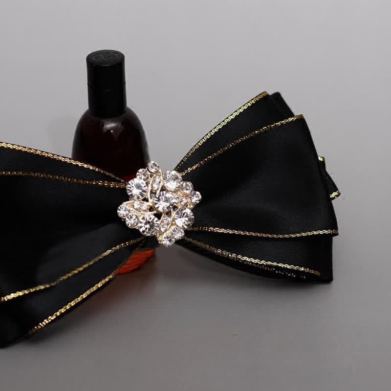 Nœud papillon à fleurs et strass pour homme avec bordure dorée