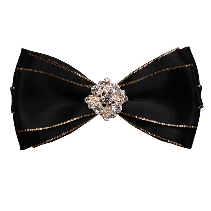 Nœud papillon à fleurs et strass pour homme avec bordure dorée