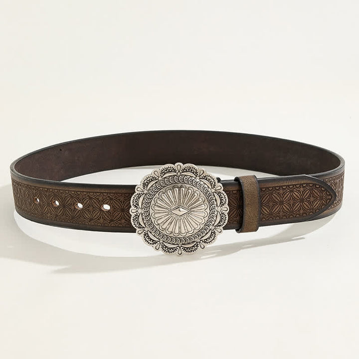 Ceinture en cuir gaufré avec boucle concho sculptée de style occidental