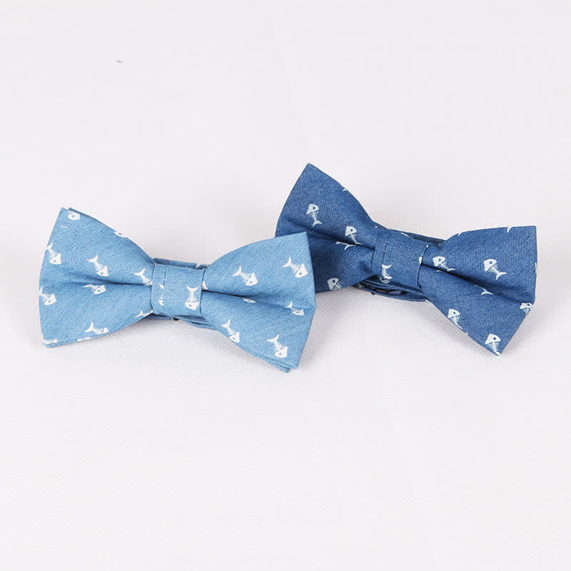 Nœud papillon en coton à imprimé tête de mort et arête de poisson bleu style britannique pour homme