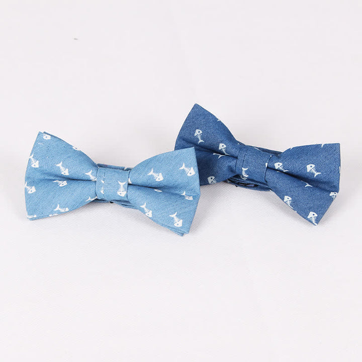 Nœud papillon en coton à imprimé tête de mort et arête de poisson bleu style britannique pour homme