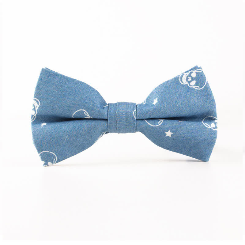 Nœud papillon en coton à imprimé tête de mort et arête de poisson bleu style britannique pour homme