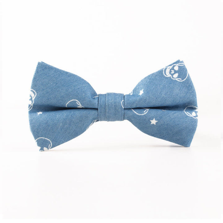 Nœud papillon en coton à imprimé tête de mort et arête de poisson bleu style britannique pour homme