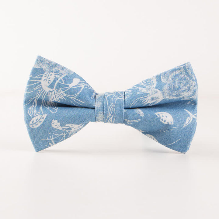 Nœud papillon en coton à imprimé tête de mort et arête de poisson bleu style britannique pour homme