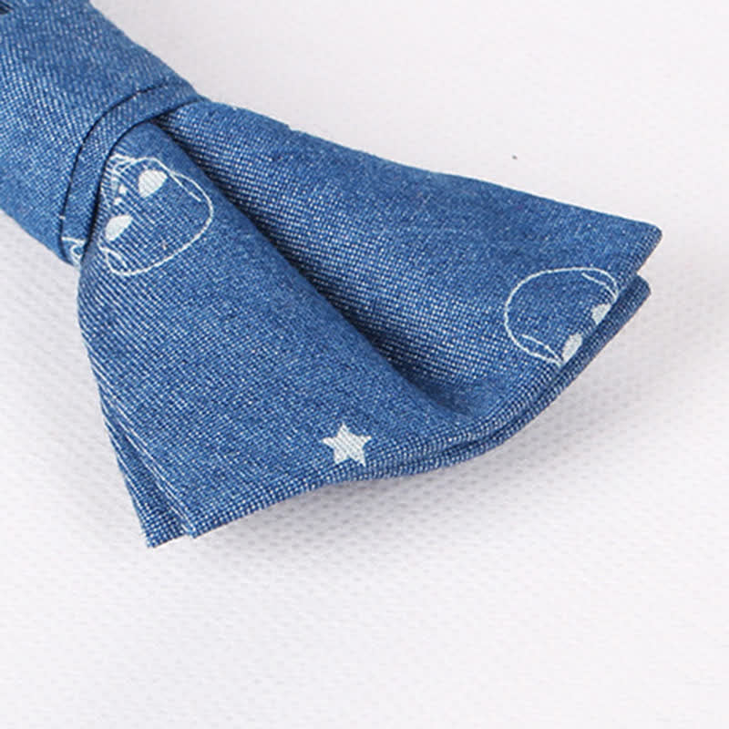 Nœud papillon en coton à imprimé tête de mort et arête de poisson bleu style britannique pour homme