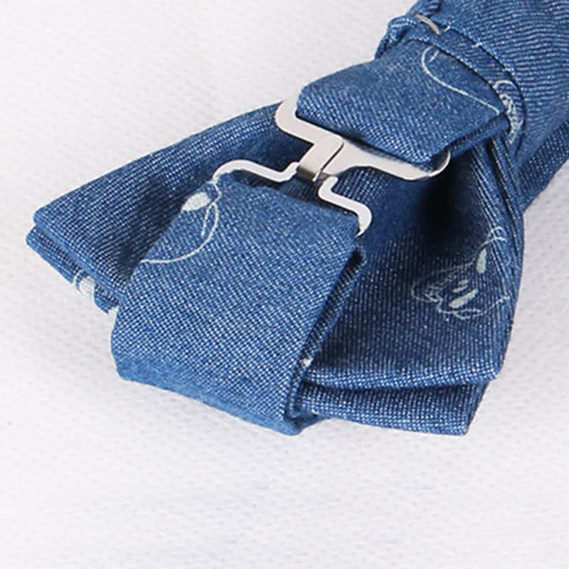 Nœud papillon en coton à imprimé tête de mort et arête de poisson bleu style britannique pour homme