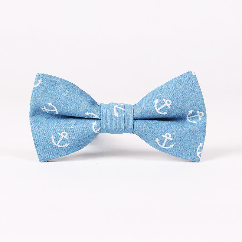 Nœud papillon en coton à imprimé tête de mort et arête de poisson bleu style britannique pour homme