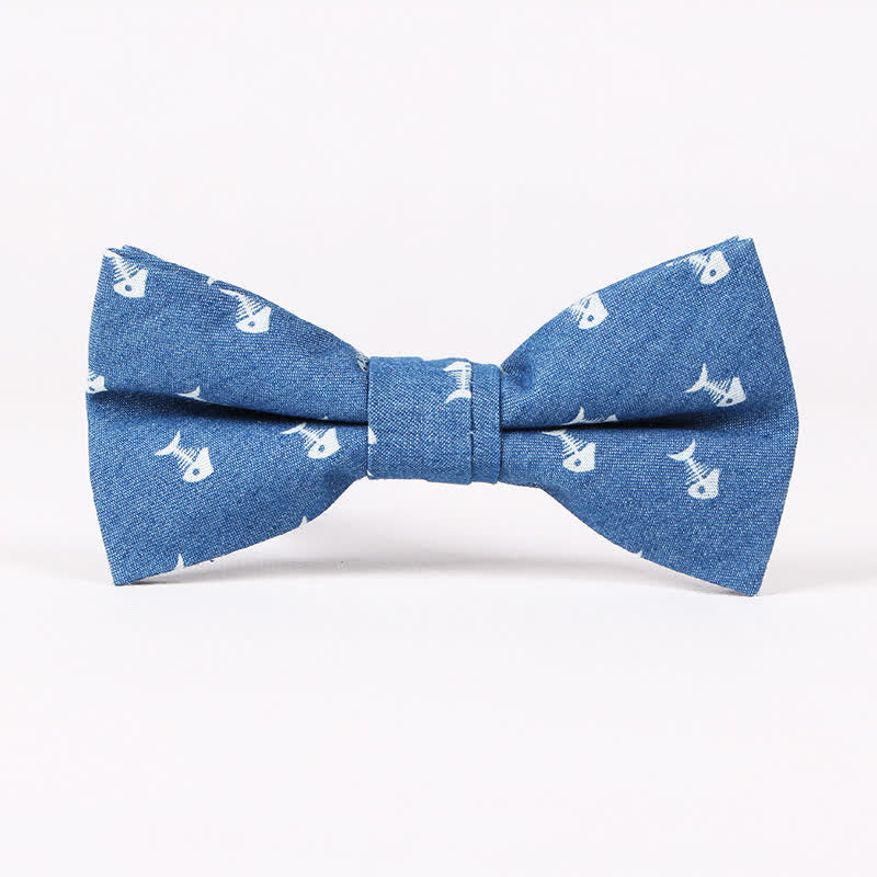 Nœud papillon en coton à imprimé tête de mort et arête de poisson bleu style britannique pour homme