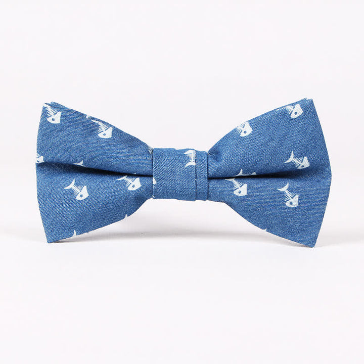 Nœud papillon en coton à imprimé tête de mort et arête de poisson bleu style britannique pour homme