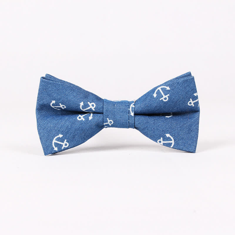 Nœud papillon en coton à imprimé tête de mort et arête de poisson bleu style britannique pour homme