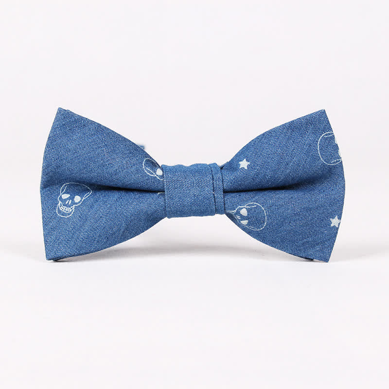 Nœud papillon en coton à imprimé tête de mort et arête de poisson bleu style britannique pour homme