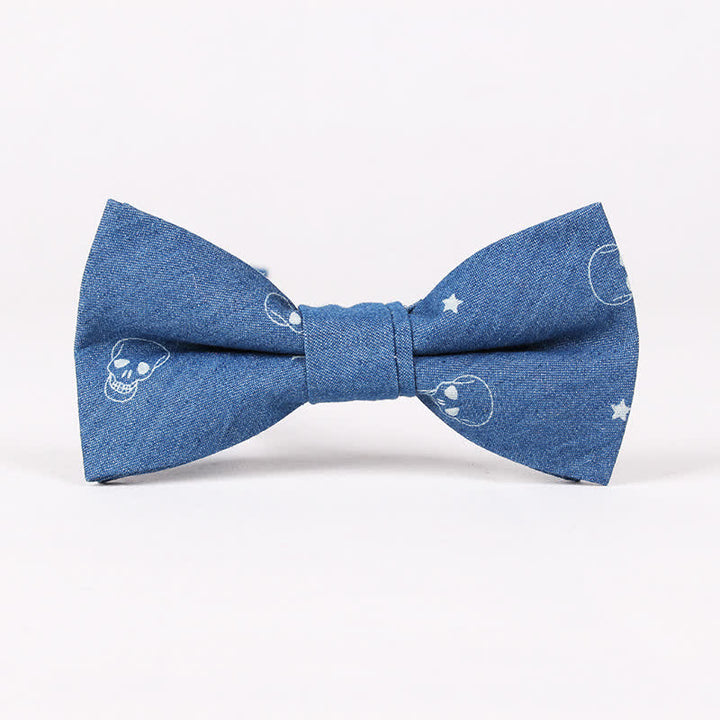Nœud papillon en coton à imprimé tête de mort et arête de poisson bleu style britannique pour homme