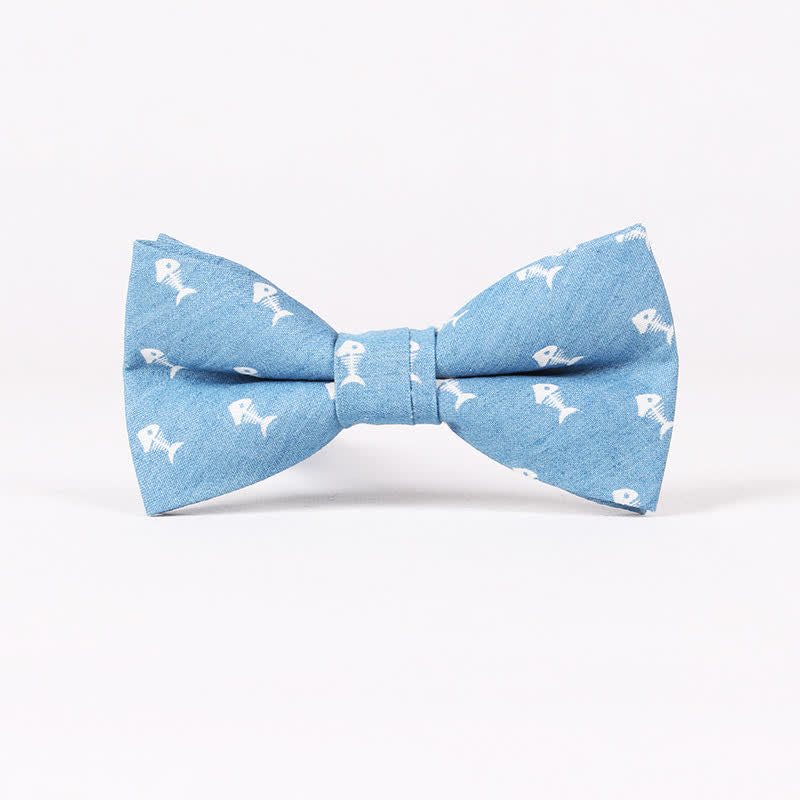 Nœud papillon en coton à imprimé tête de mort et arête de poisson bleu style britannique pour homme