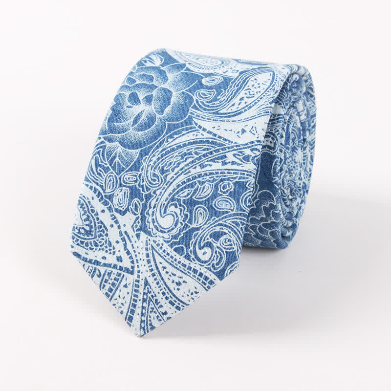 Cravate en coton à imprimé tête de mort et arête de poisson bleue de style britannique pour homme - Paisley bleu clair - image 5