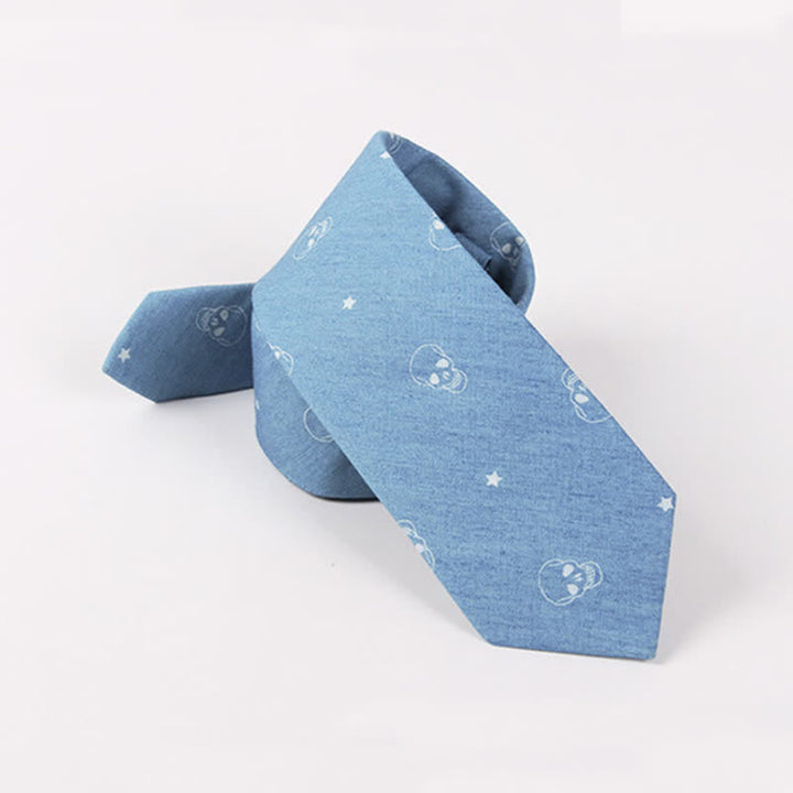 Cravate en coton à imprimé tête de mort et arête de poisson bleue de style britannique pour homme - image 2