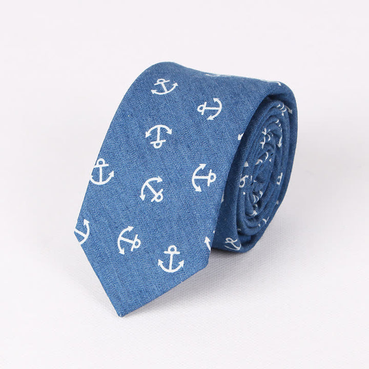 Cravate en coton à imprimé tête de mort et arête de poisson bleue de style britannique pour homme - Ancre bleue - image 8