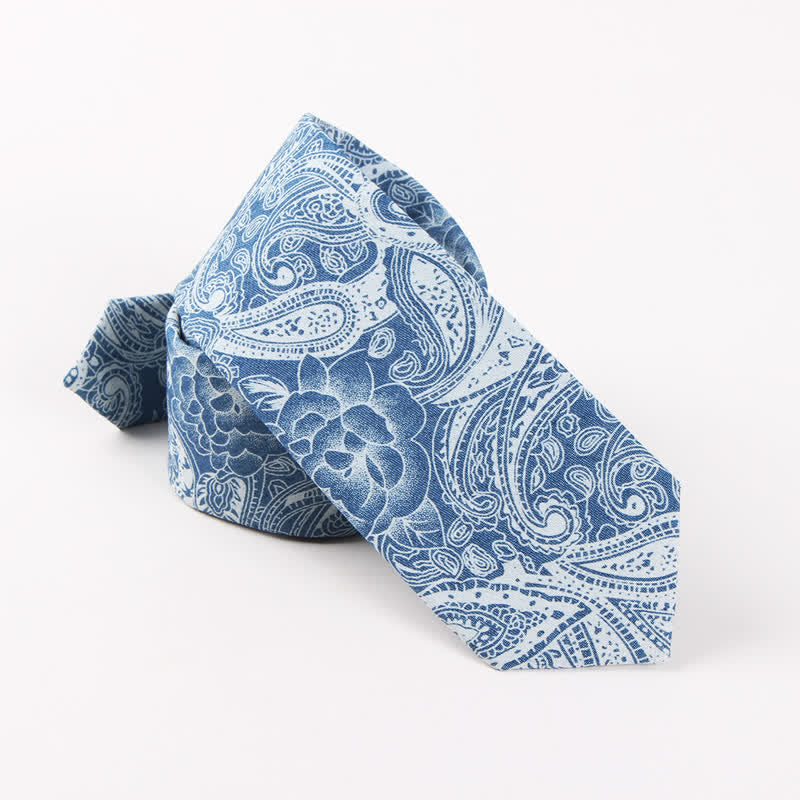 Cravate en coton à imprimé tête de mort et arête de poisson bleue de style britannique pour homme - image 6