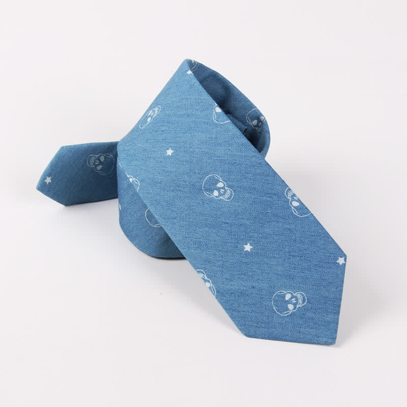 Cravate en coton à imprimé tête de mort et arête de poisson bleue de style britannique pour homme - image 4