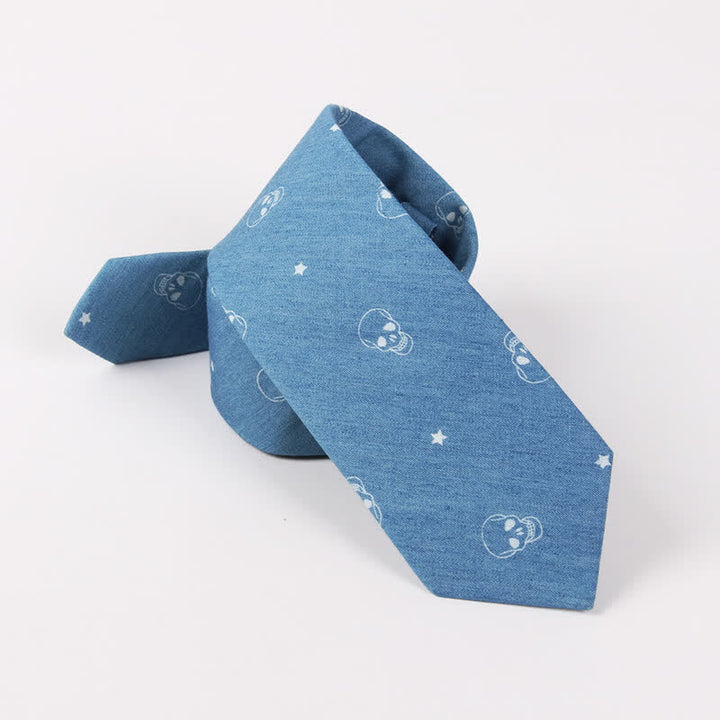 Cravate en coton à imprimé tête de mort et arête de poisson bleue de style britannique pour homme - image 4