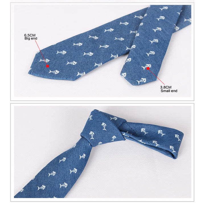 Cravate en coton à imprimé tête de mort et arête de poisson bleue de style britannique pour homme - image 10
