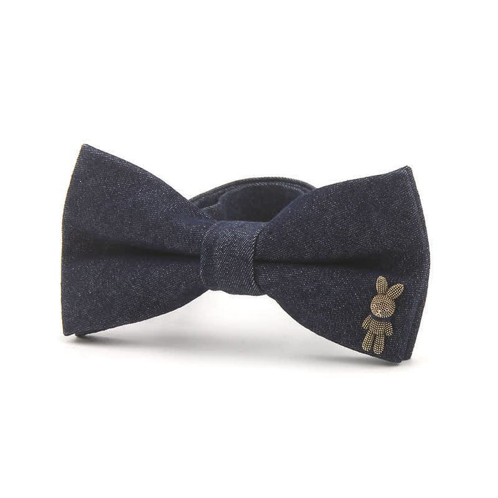 Nœud papillon en coton denim bleu marine foncé à décors métalliques pour homme