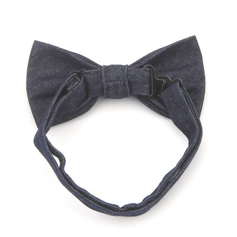 Nœud papillon en coton denim bleu marine foncé à décors métalliques pour homme