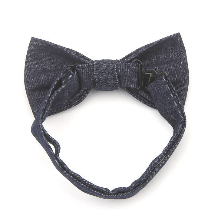 Nœud papillon en coton denim bleu marine foncé à décors métalliques pour homme