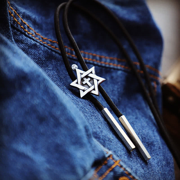 Cravate Bolo étoile hexagramme porte-bonheur
