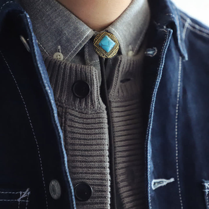 Cravate bolo en cuivre et fausse pierre turquoise