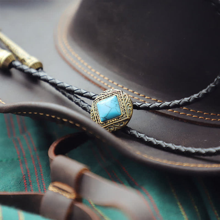 Cravate bolo en cuivre et fausse pierre turquoise