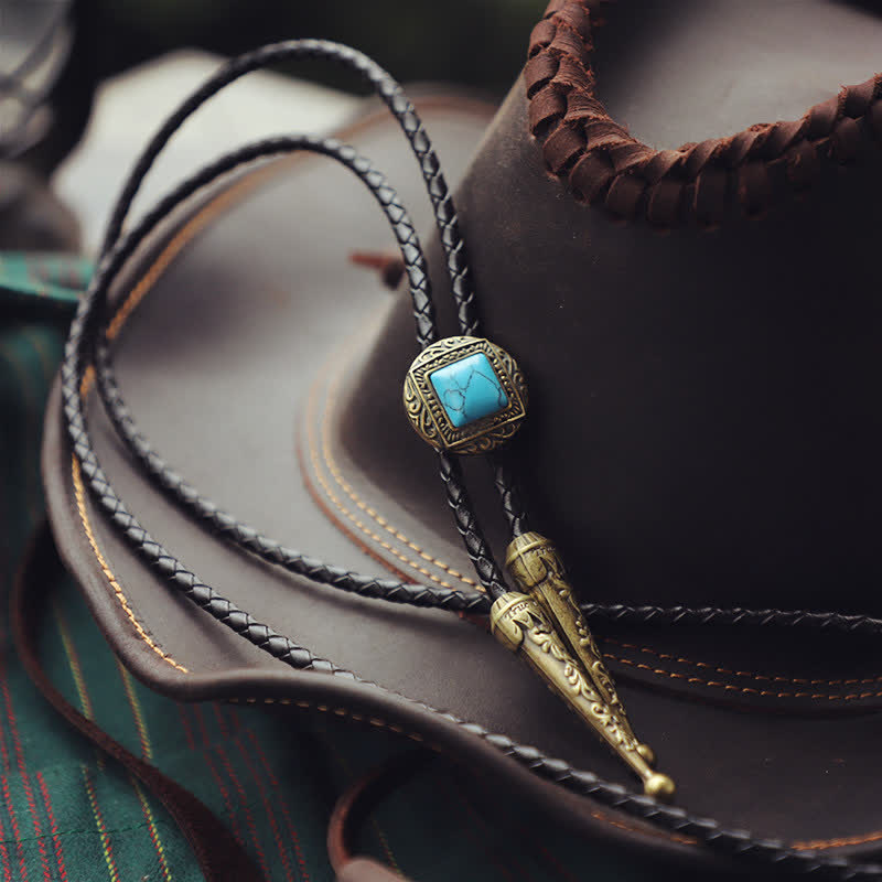 Cravate bolo en cuivre et fausse pierre turquoise
