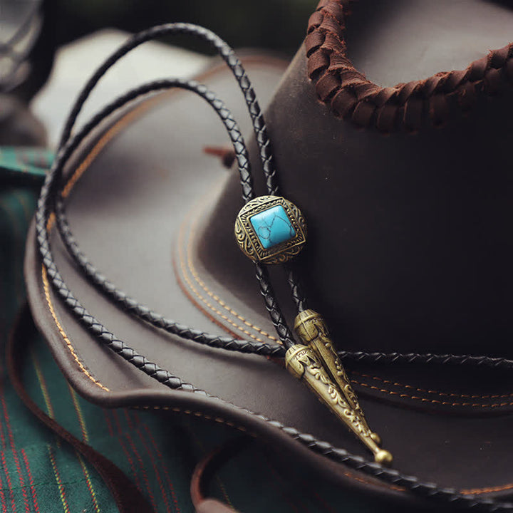 Cravate bolo en cuivre et fausse pierre turquoise