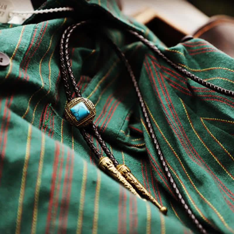 Cravate bolo en cuivre et fausse pierre turquoise