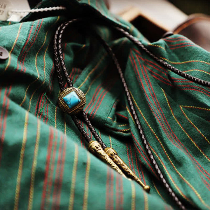 Cravate bolo en cuivre et fausse pierre turquoise