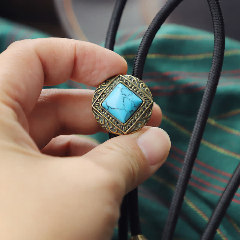Cravate bolo en cuivre et fausse pierre turquoise