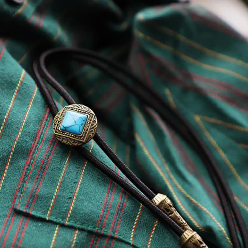 Cravate bolo en cuivre et fausse pierre turquoise