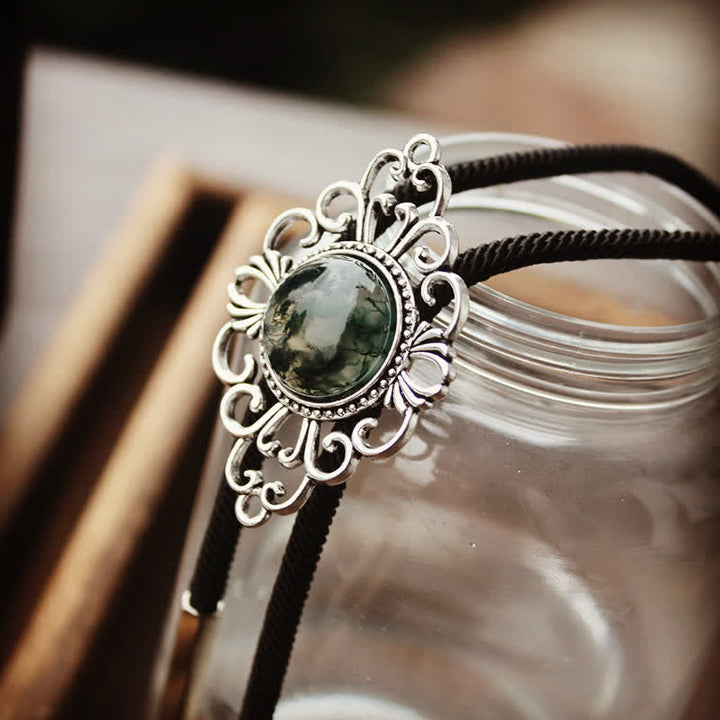 Cravate Bolo Pendentif Médaillon en Pierre d'Art Unique