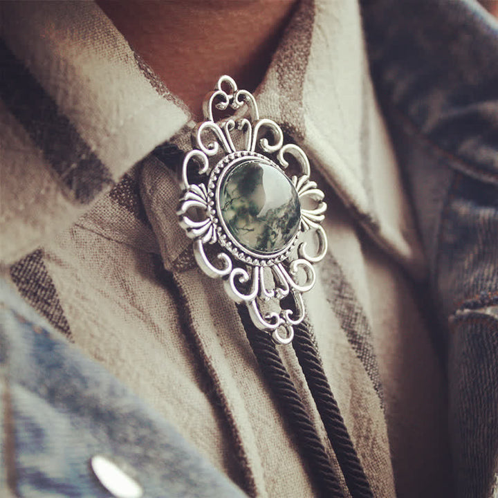 Cravate Bolo Pendentif Médaillon en Pierre d'Art Unique