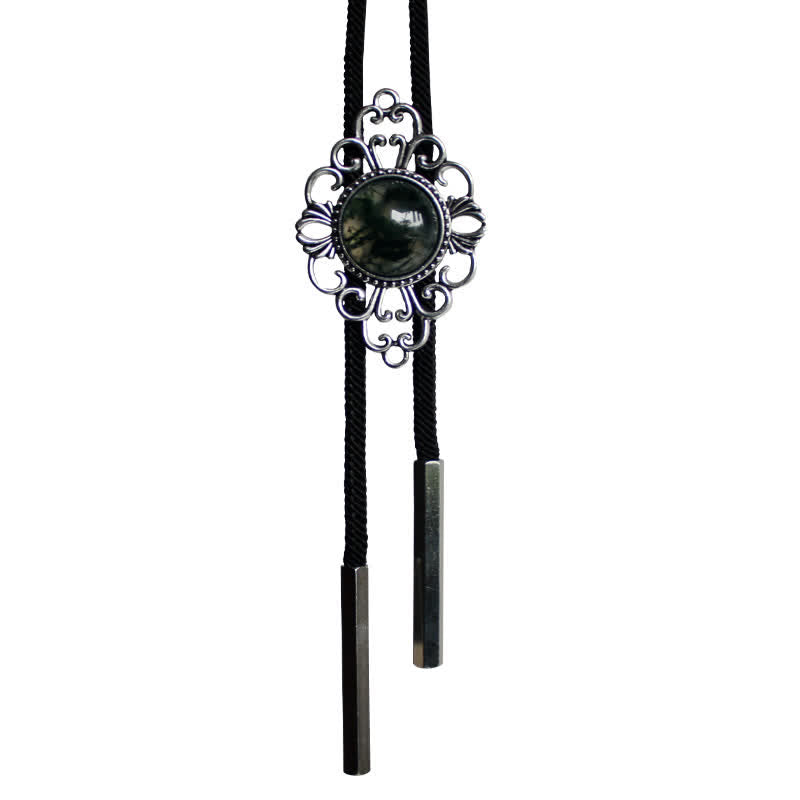 Cravate Bolo Pendentif Médaillon en Pierre d'Art Unique