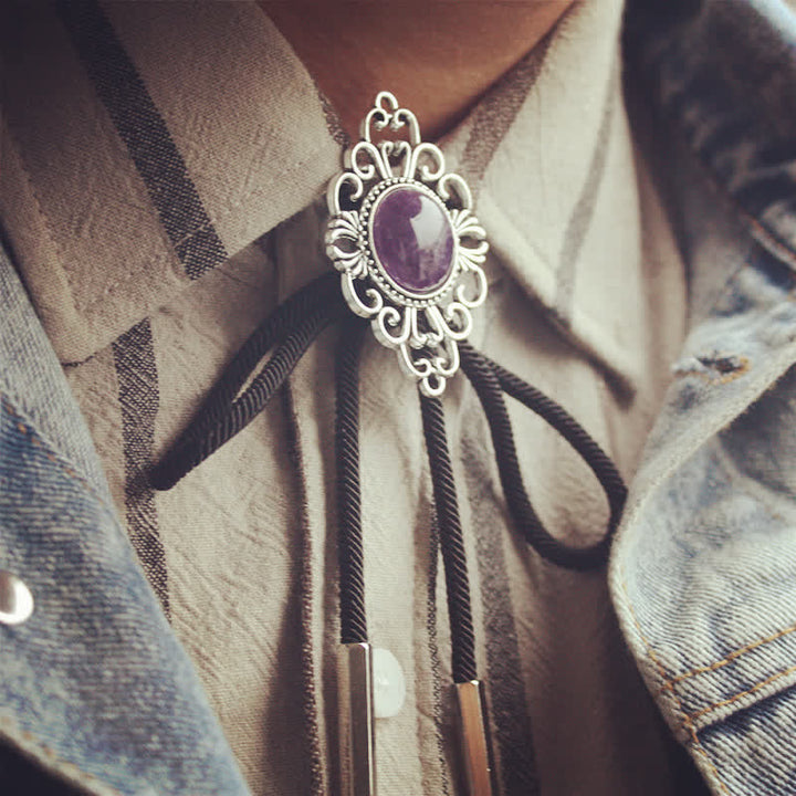 Cravate Bolo Pendentif Médaillon en Pierre d'Art Unique